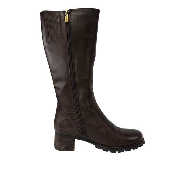 BLONDO Aqua Protect Block Heel Knee-High Chocolate Brown Leather Riding Boots 7M - Picture 6 of 12
